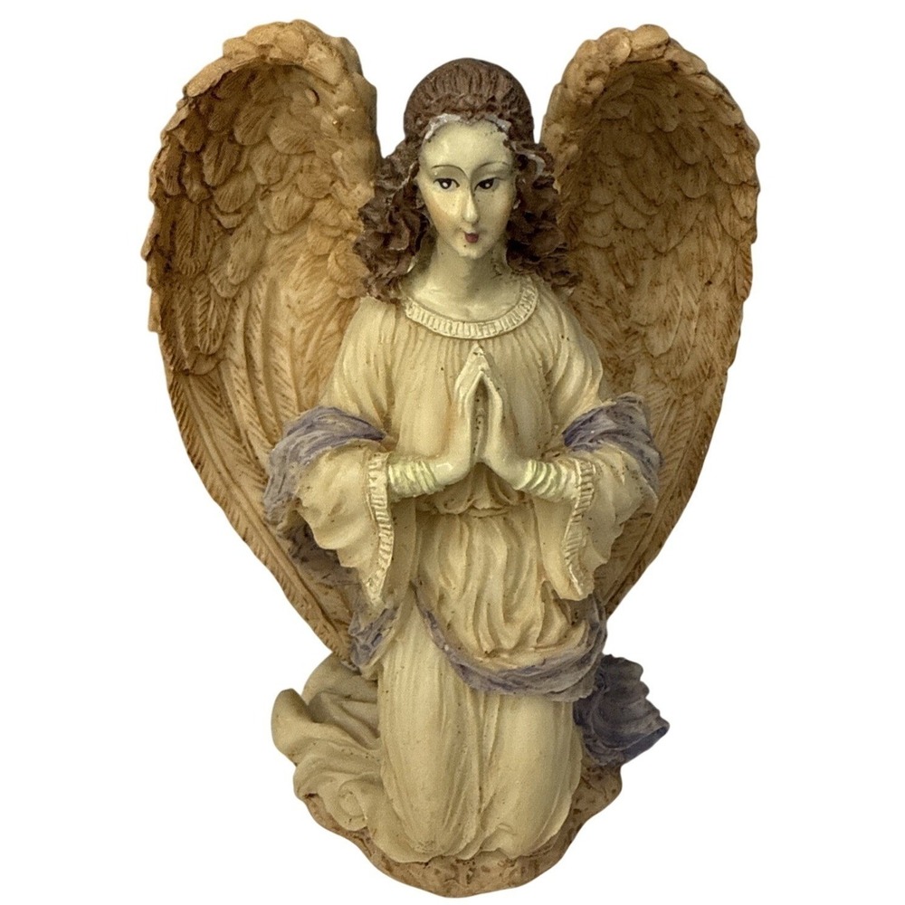 Vintage Angel Kneeling In Prayer Detailed Feathered Wings Figurine 4.75"